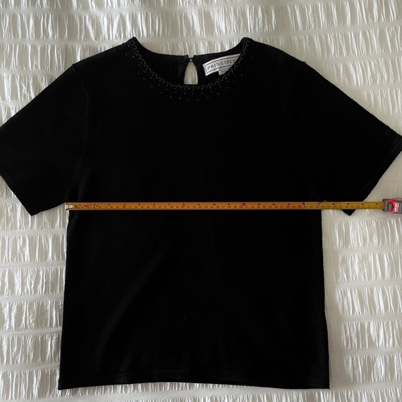PRINCIPLES Vintage Black Short Sleeve Sweater Delicate Bead Detail Neckline - Picture 13 of 13